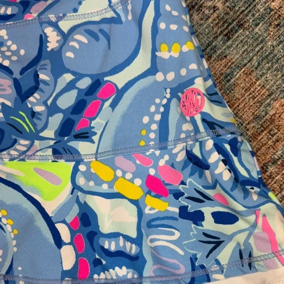 Lilly Pulitzer Medium Luxletic Zela Skort “Pinch Pinch” Blue‎ and Pink Ruffle - Picture 3 of 15